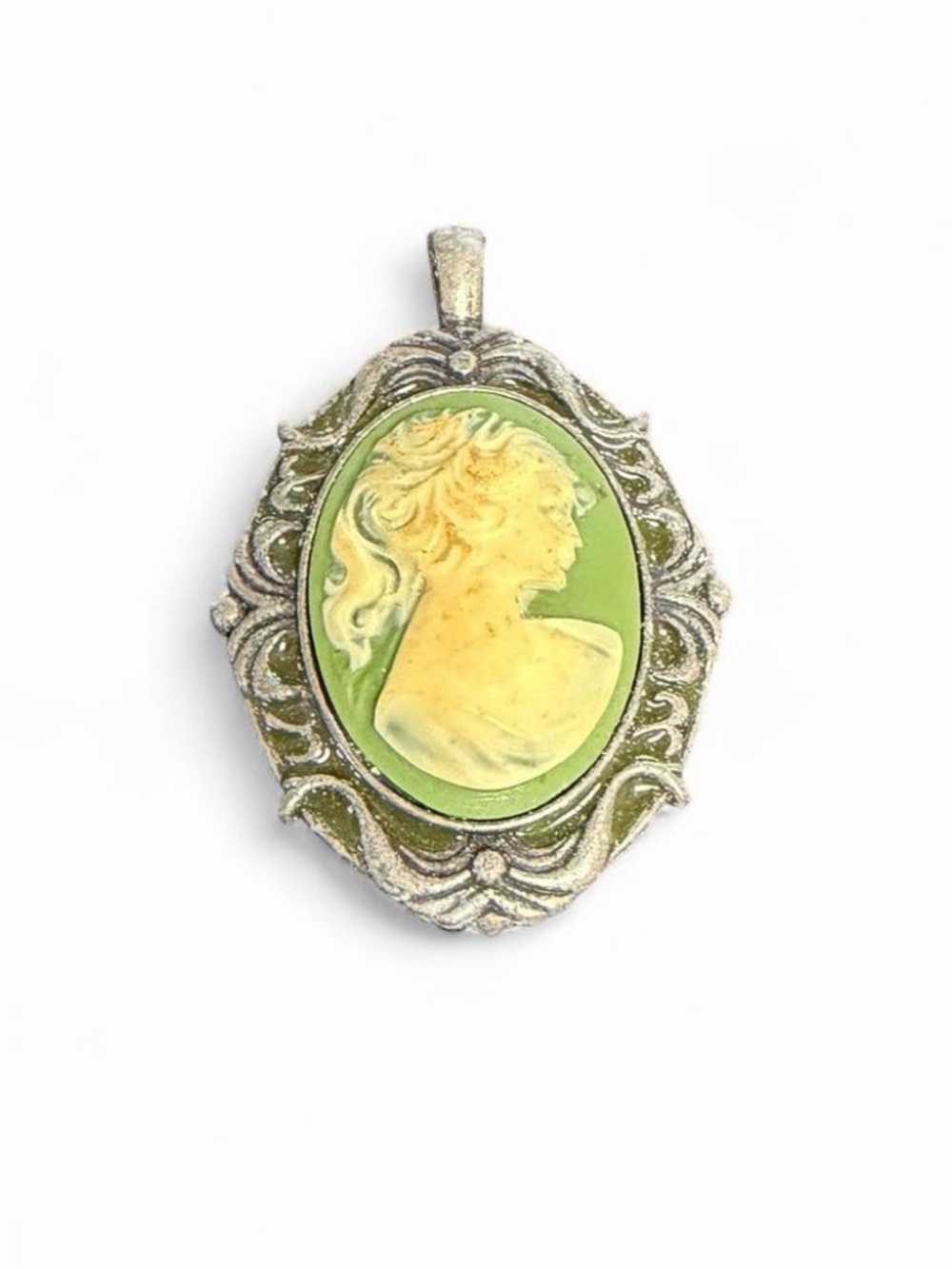 Vintage-Style Sage Green Cameo Pendant
